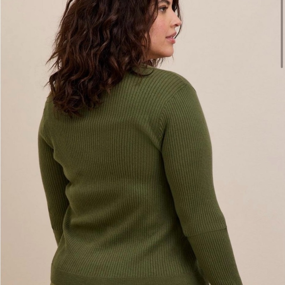 Torrid Tie-Front Ribbed Olive Cardigan - Picture 3 of 8